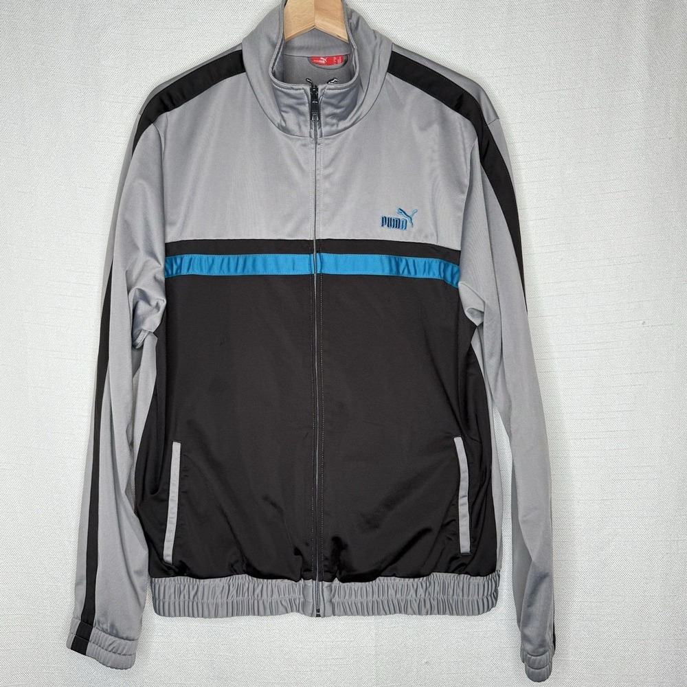 Vintage Puma Track Jacket Mens‎ MED Gray Black 80s 90s Street Trap Sporty